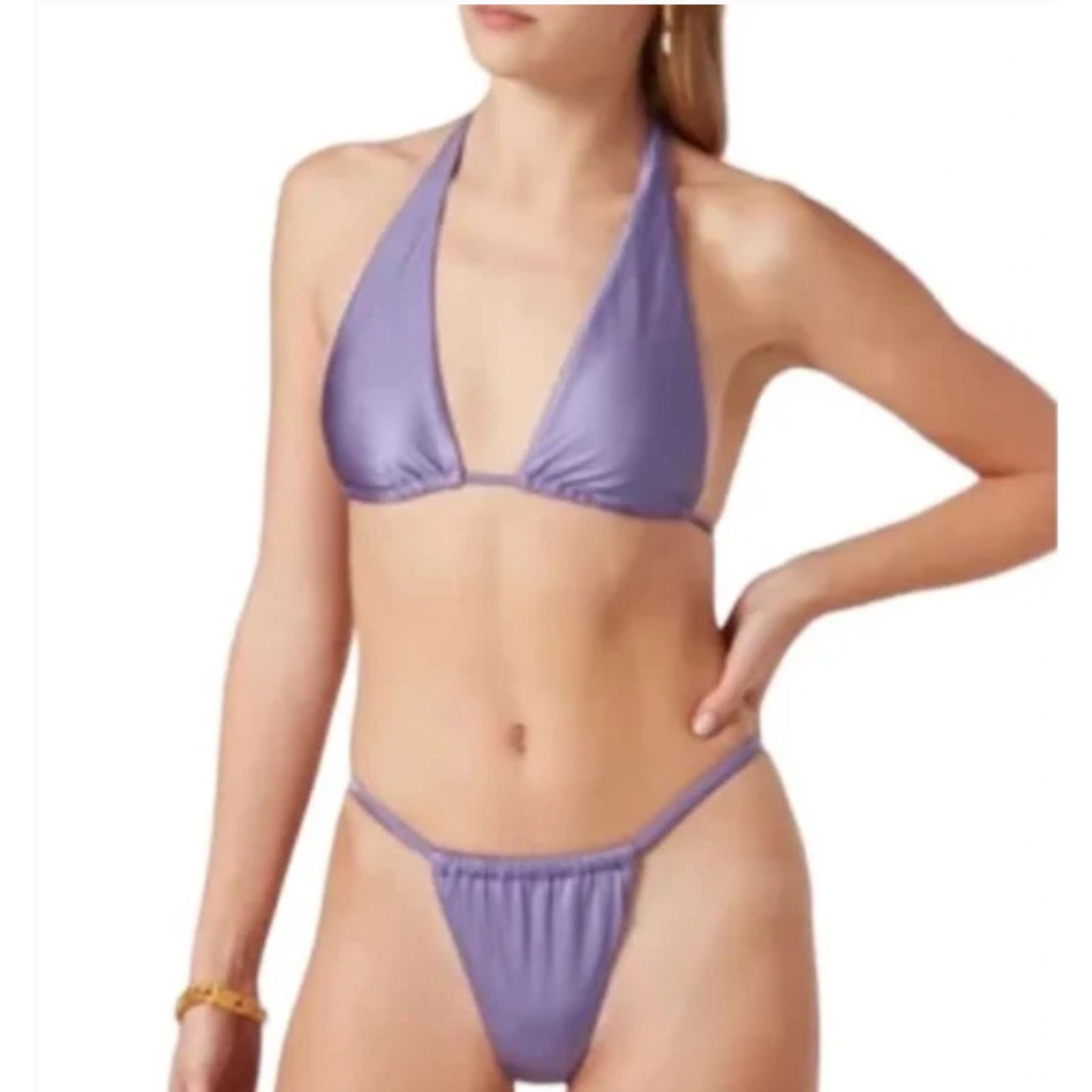 Good American Good American Lilac Shine Ruched Halter Bikini 3/ Large NWT Size ONE SIZE - 1 Thumbnail