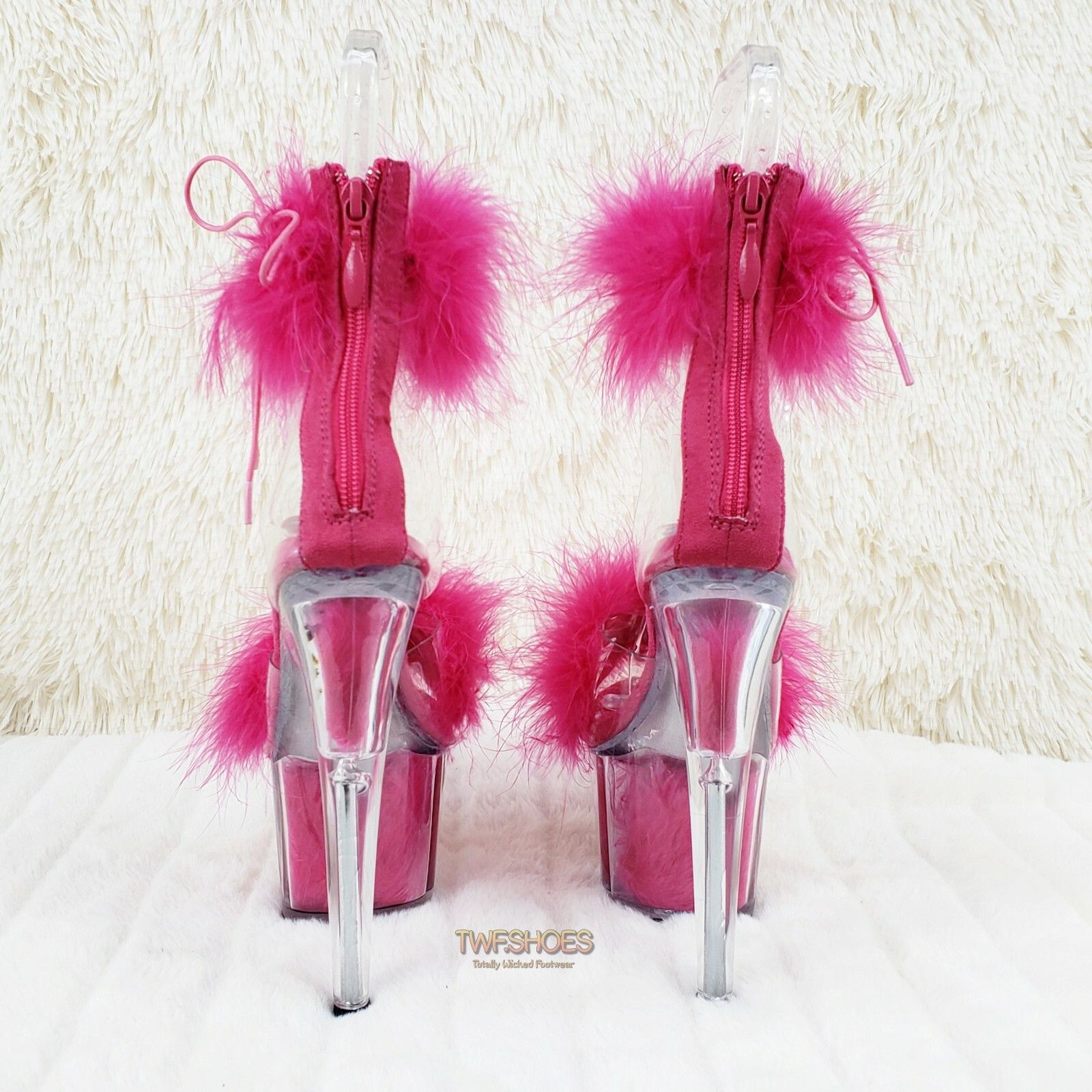 Other Adore 724 Hot Pink Marabou Platform Shoes Sandals 7" High He Size US 10 / IT 40 - 2 Thumbnail