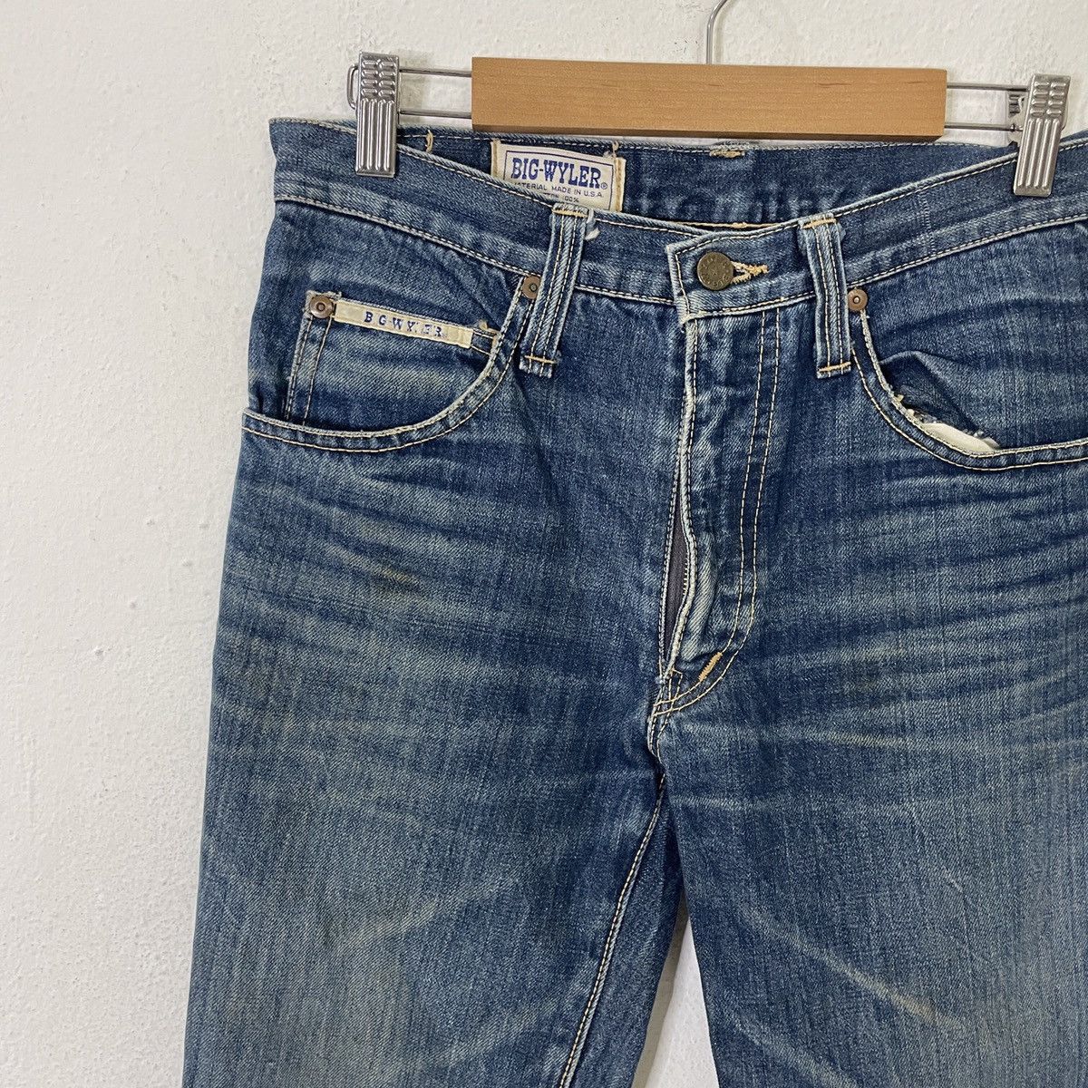 Japanese Brand Vintage 90s Big-Wyler Distressed Denim Workwear Jeans Size 29" - 3 Thumbnail