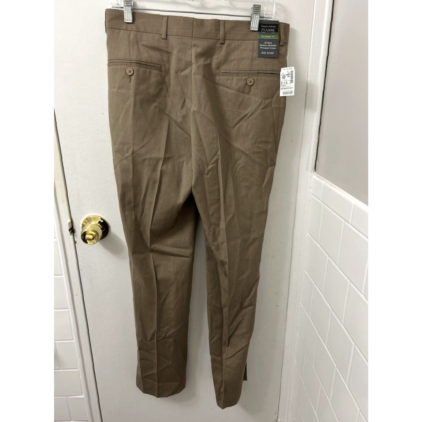 Vintage JOS A BANK Traveler Collection Pants Mens 31x32 Tan 100% Wool NWT Tailored Fit Dress Pants Workwear Wool Size US 31 - 2 Thumbnail