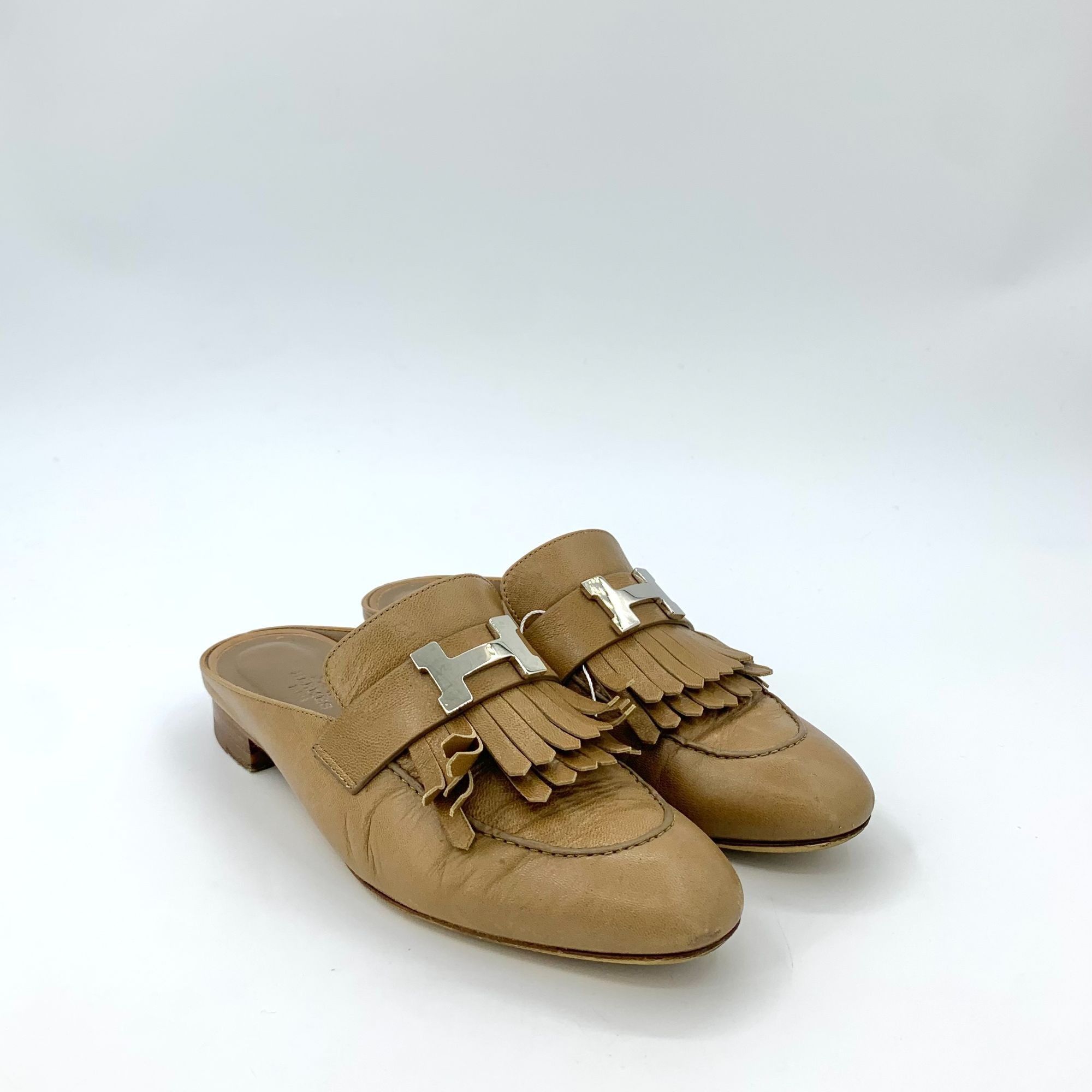 Hermes Hermes Tan Leather Fringe Slip-On Loafers With Silver Hardwa Size US 6.5 / IT 36.5 - 2 Thumbnail