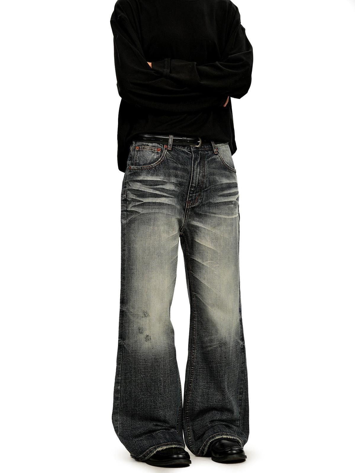 Jean Grey-Blue Whisker-Wash Heavy Straight Denim Jeans Size US 32 / EU 48 - 2 Thumbnail
