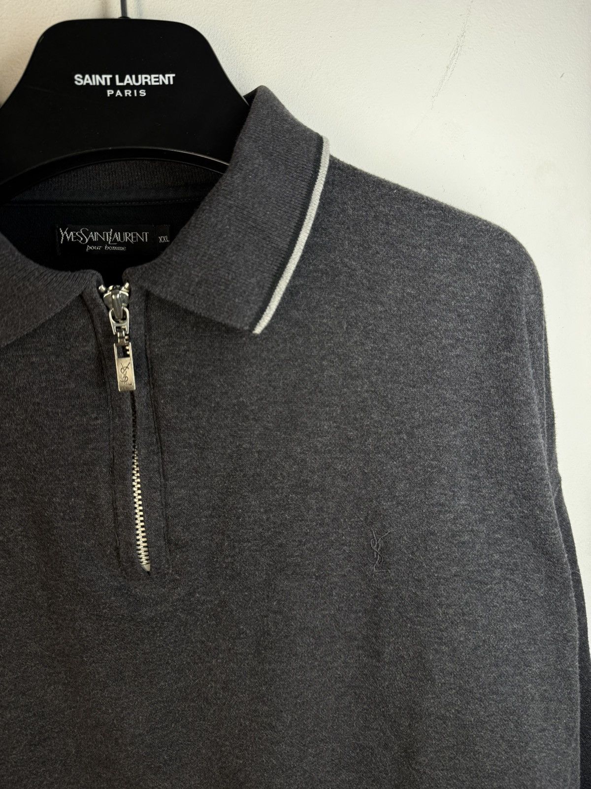 Yves Saint Laurent 90s YSL Sweatshirt 1/4 Quarter Zip Grey Vintage Sweater Size US XXL / EU 58 / 5 - 4 Thumbnail