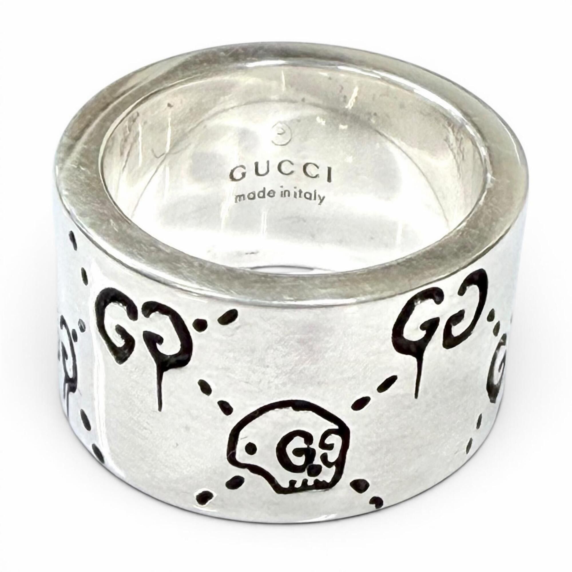 Gucci GUCCI 455318 925 GHOST Wide Ring, Silver, Size 8, Made in Italy, Weight 12.3g, Women's Size ONE SIZE - 1 Thumbnail