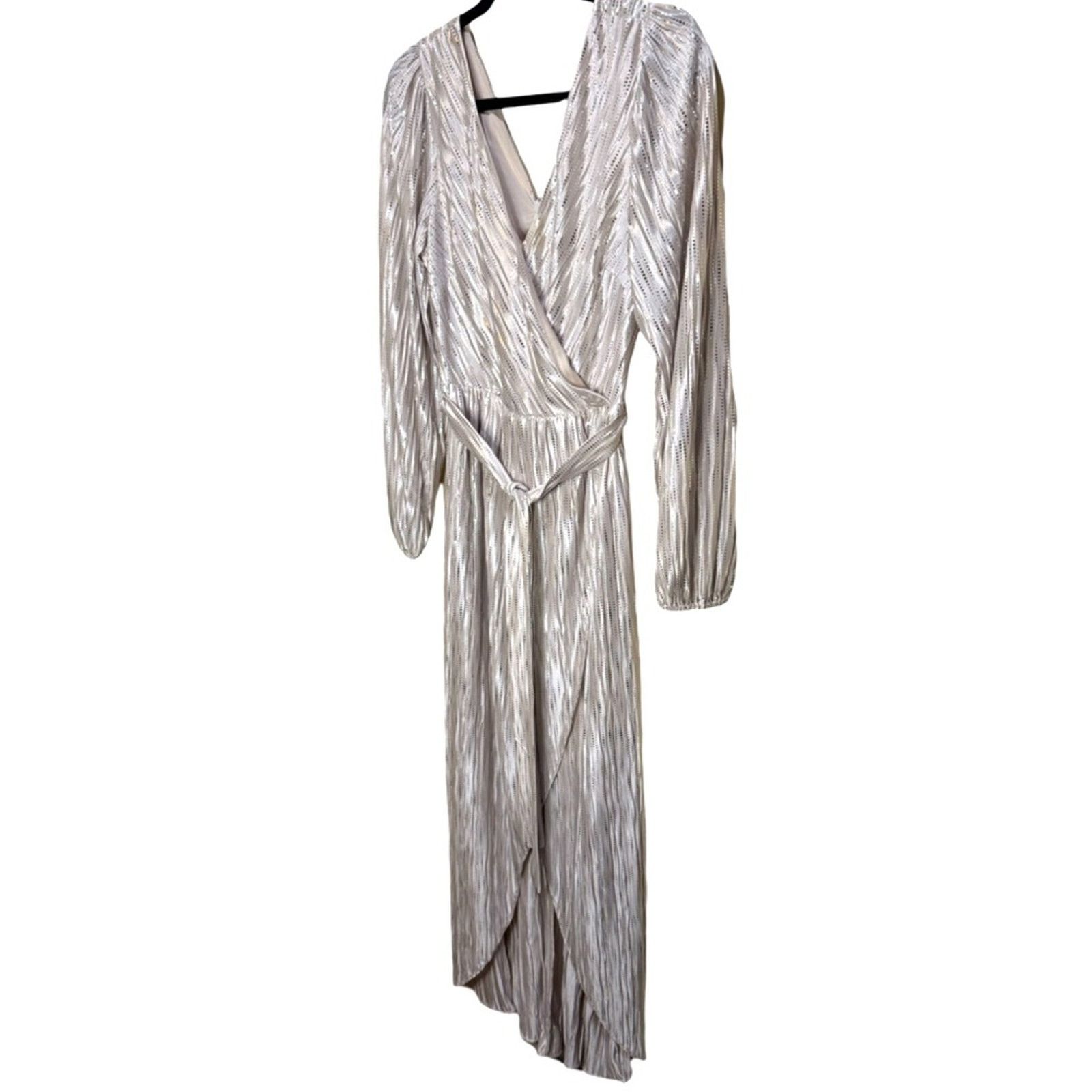 Guess Guess Womens Metallic Faux Wrap Hi-Lo Maxi Dress Champaign Size L / US 10 / IT 46 - 5 Thumbnail