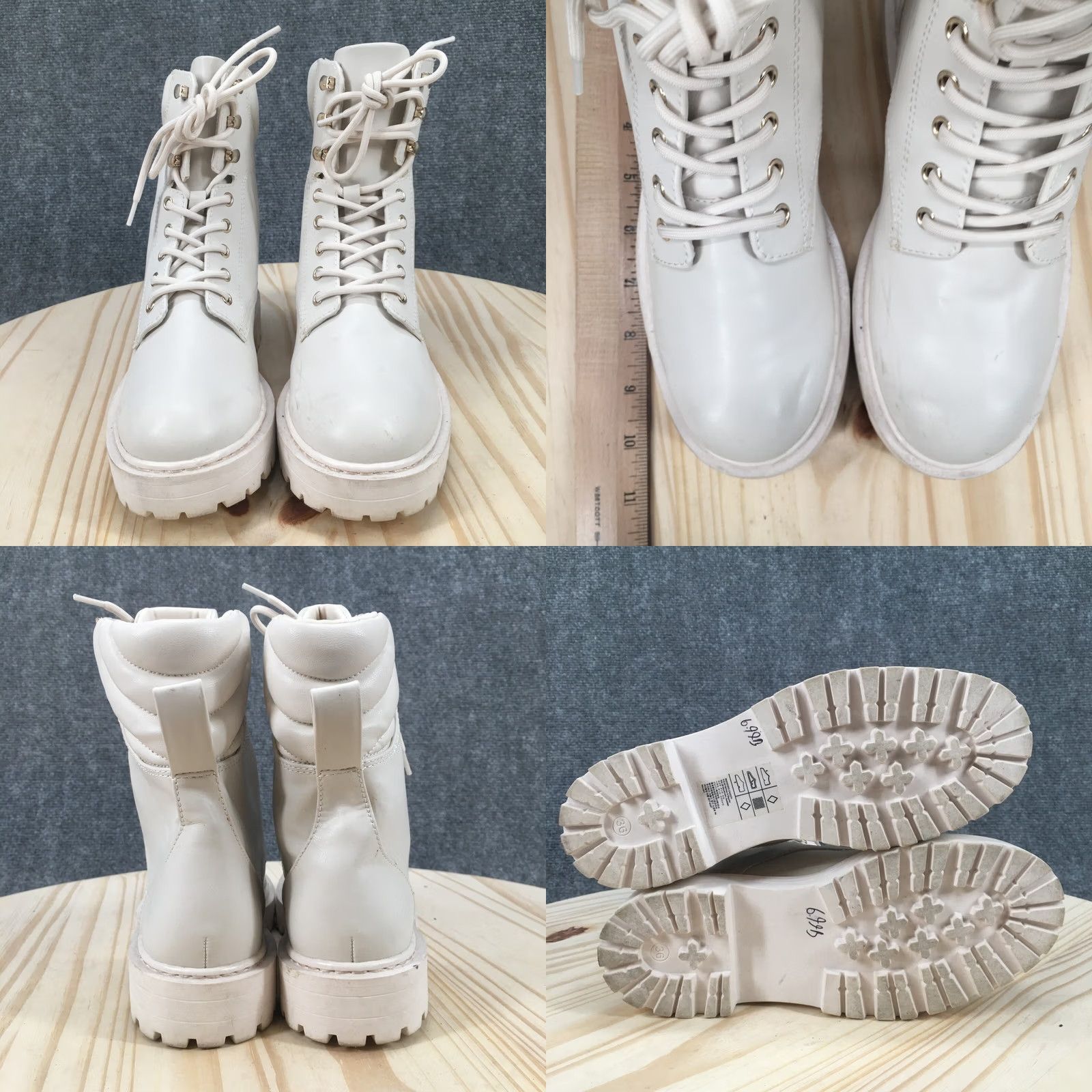 H&M H&M Boots Womens 36 Combat Lace Up Casual Ivory White Faux Leather Ankle Booties Size US 6 / IT 36 - 8 Thumbnail