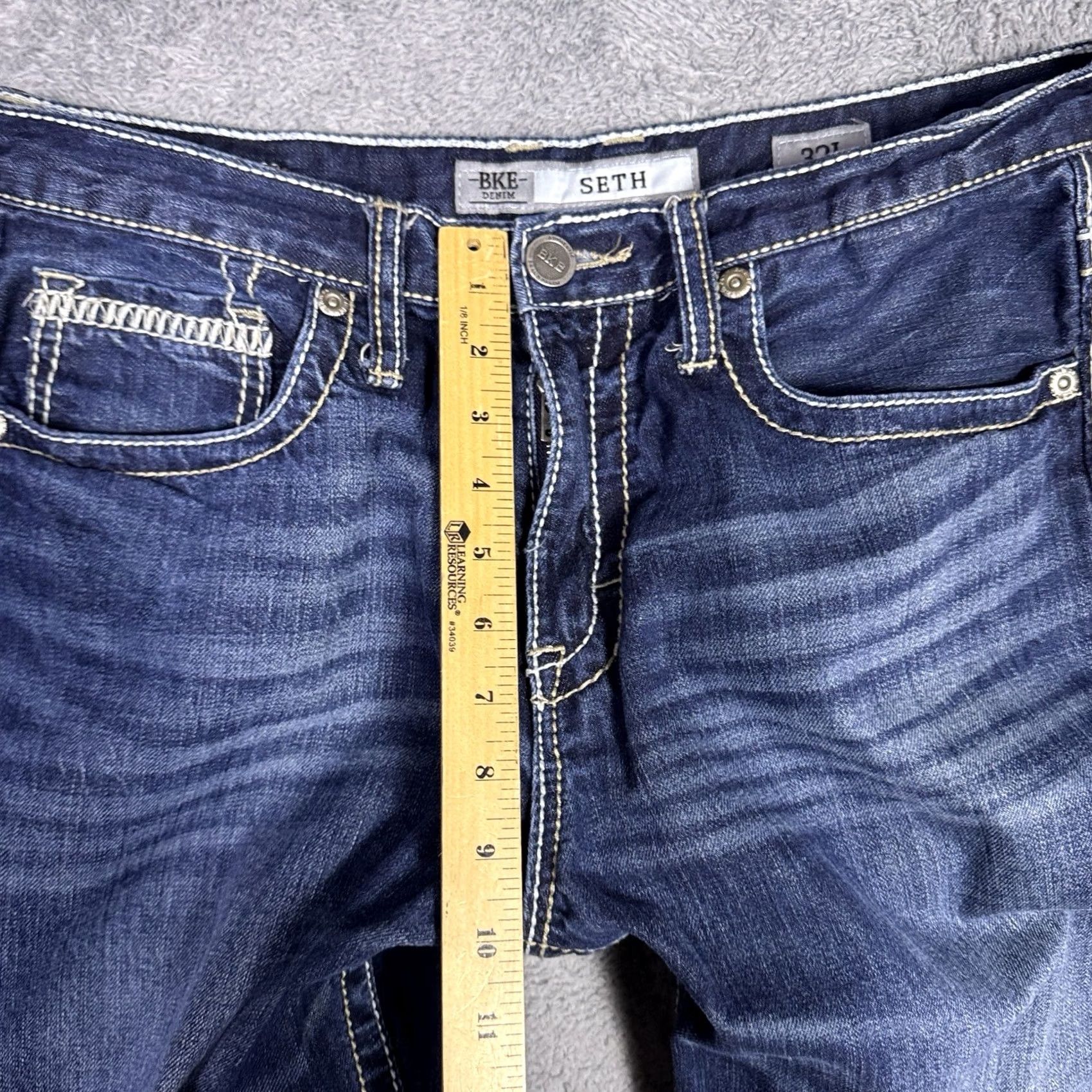 BKE BKE Seth Jeans Mens 32L Denim Bootcut 100% Cotton Blue Regular 5-Pocket Whisker Embroidered Logo Vintage No Size US 32 / EU 48 - 7 Thumbnail