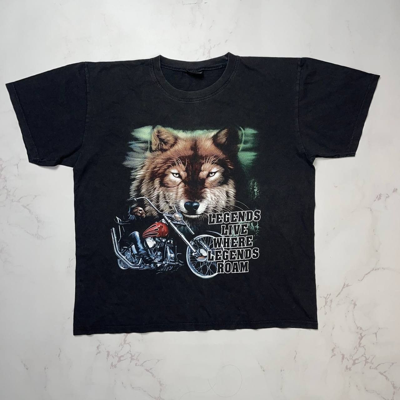 Gildan Vintage Wolf Biker T-Shirt Legends Live Where Motorcycle XL Size US XL / EU 56 / 4 - 1 Thumbnail