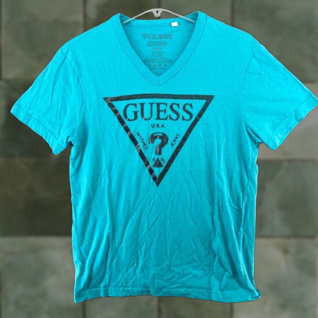Guess GUESS Mens T-Shirt Medium Blue Spellout Logo - 90s Designer Graphic Print Crew Neck Cotton Jersey Short Sleeve Adult M Mens Size US M / EU 48-50 / 2 - 1 Thumbnail