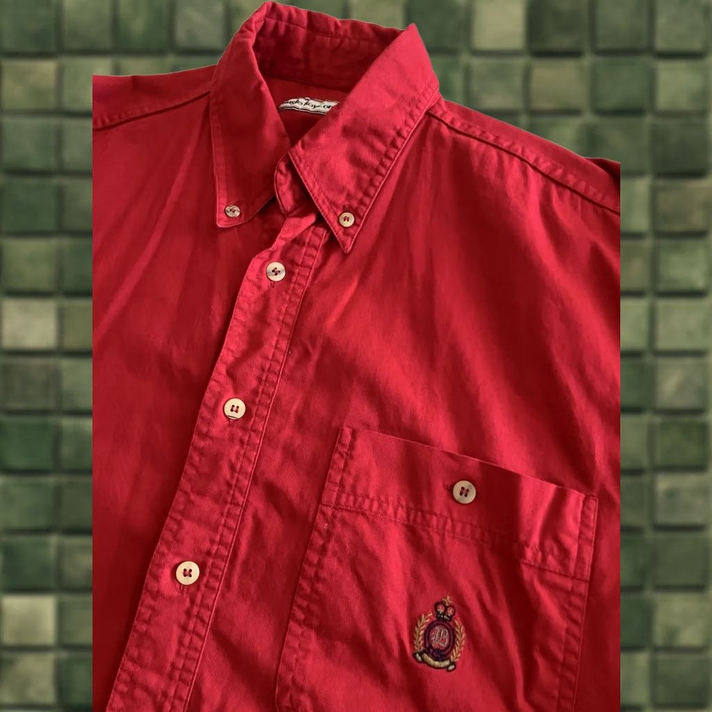 Bugle Boy VINTAGE Bugle Boy Shirt Men M Red Solid Short Sleeve Button-Down Embroidered Crest Pocket 90s Classic Size US M / EU 48-50 / 2 - 1 Thumbnail