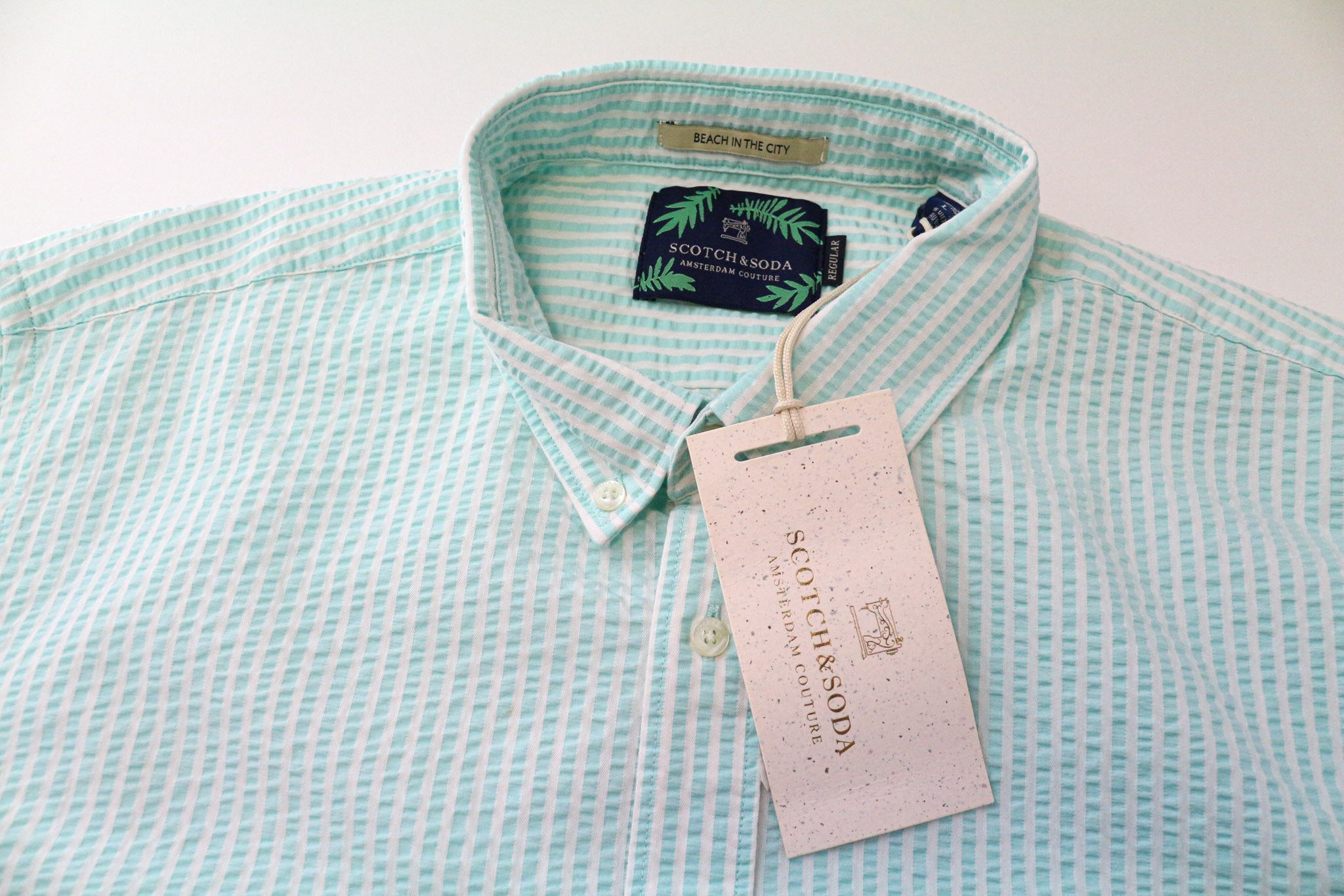 Scotch & Soda AMS COUTURE L Aqua Blue Cotton Striped Shirt 76183 Size US L / EU 52-54 / 3 - 3 Thumbnail