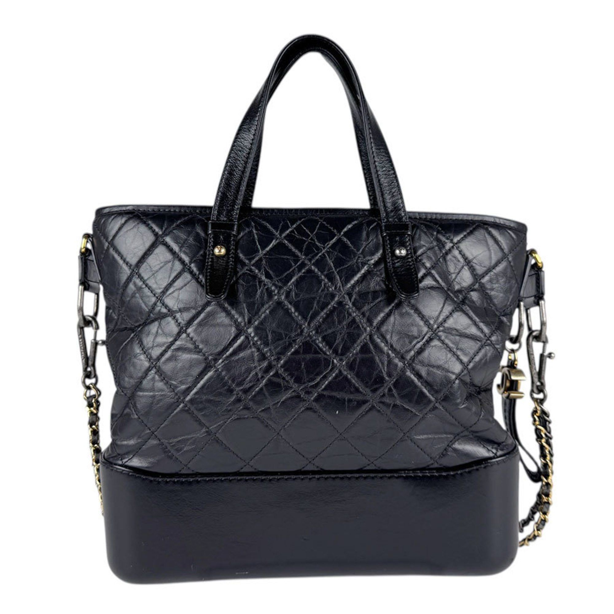 Chanel Handbag Shoulder Bag Gabrielle De Chanel Leather Metal Black Women's Z5195