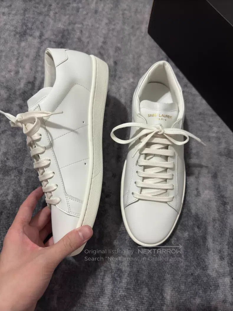 Saint Laurent Paris Saint Laurent Paris Pure White Leather Low Top Sneakers Size US 7 / EU 40 - 3 Thumbnail