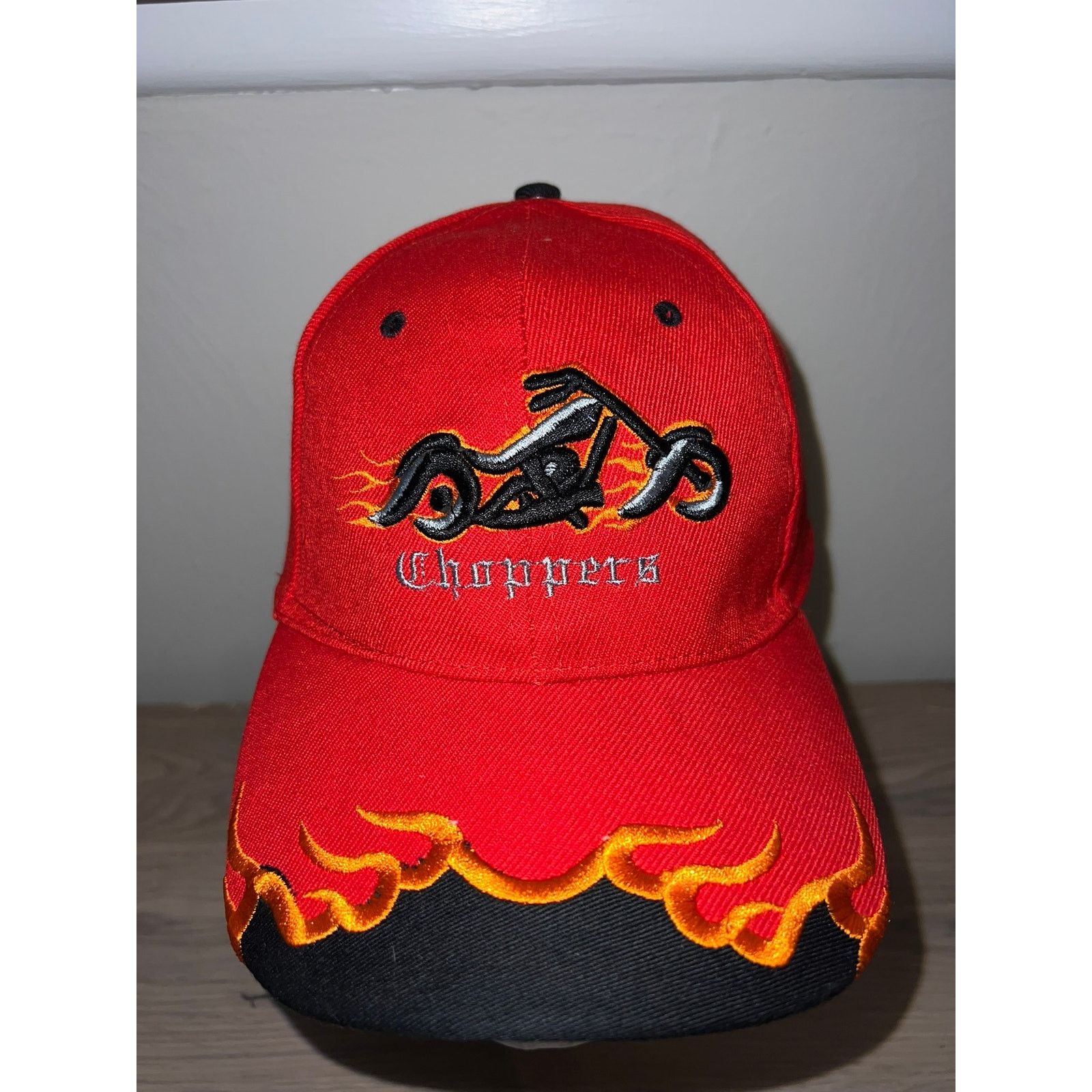 Vintage Y2K Choppers Motorcycle Flames Red Black Hat Headwear 2000s Size ONE SIZE - 3 Thumbnail