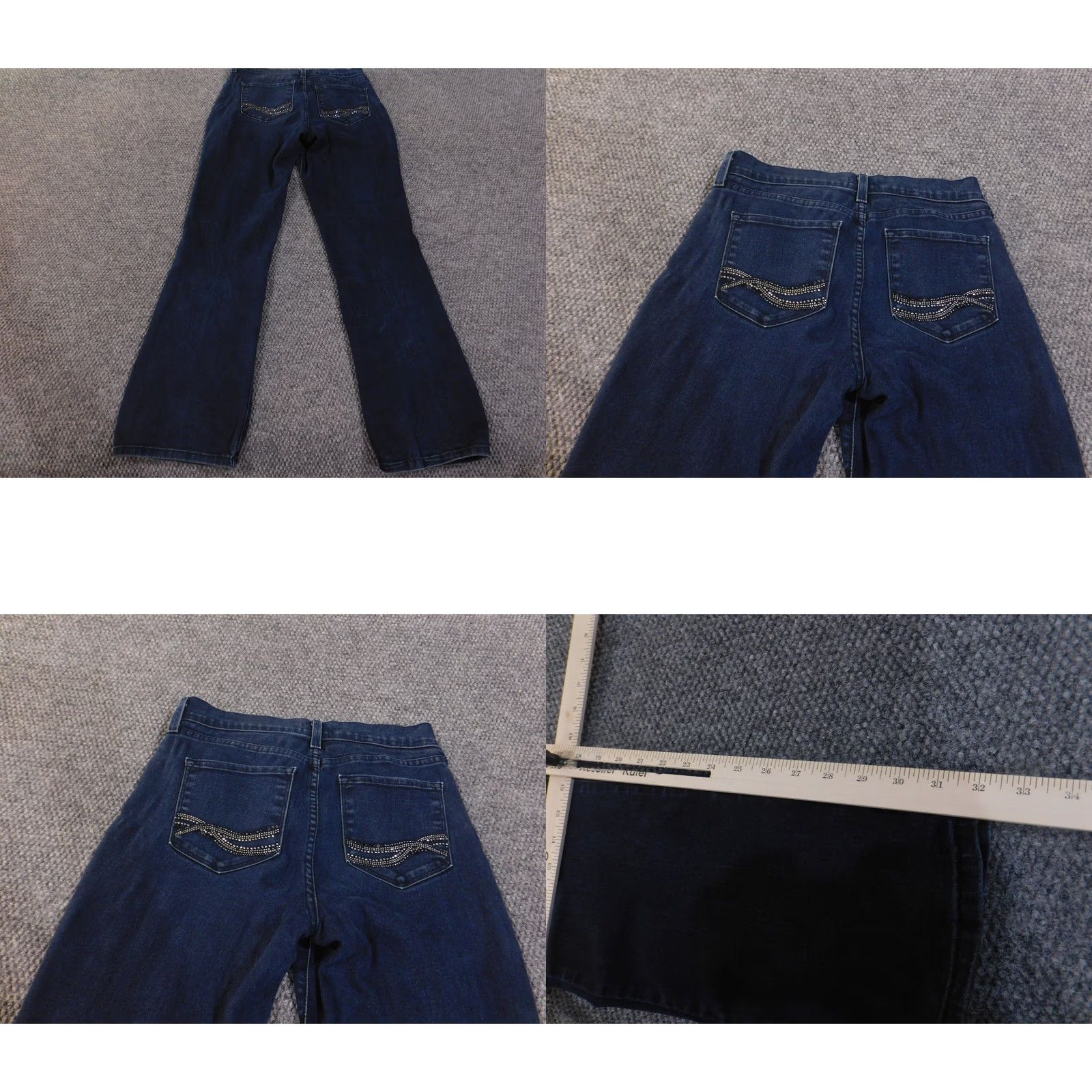 NYDJ NYDJ Jeans Womens 6 Blue Dark Wash Straight Leg Rhinestone Embellished Pockets Size 28" / US 6 / IT 42 - 10 Thumbnail