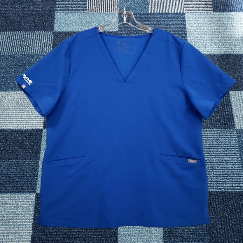 Vintage Figs Women 2XL XXL Blue Short Sleeve V Neck Stretch Scrub Top Size XXL / US 16-18 / IT 52-54 - 1 Thumbnail