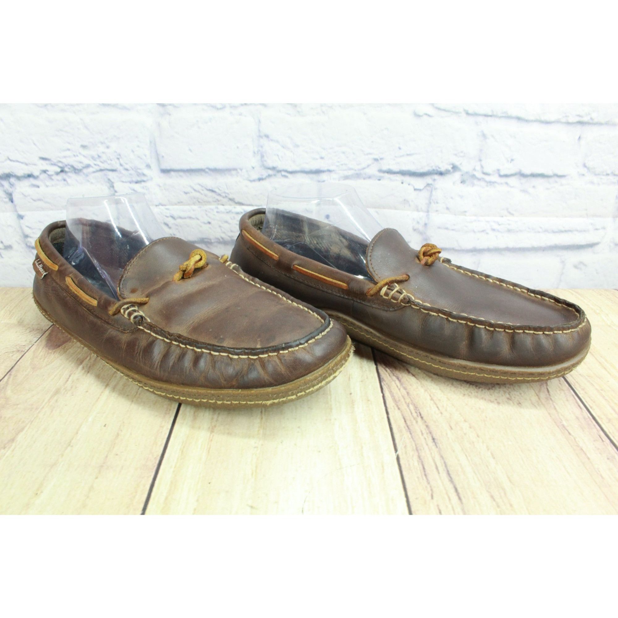 L.L. Bean LL Bean Brown Leather Flannel Lined Handsewn Slippers Size US 10 / EU 43 - 2 Thumbnail