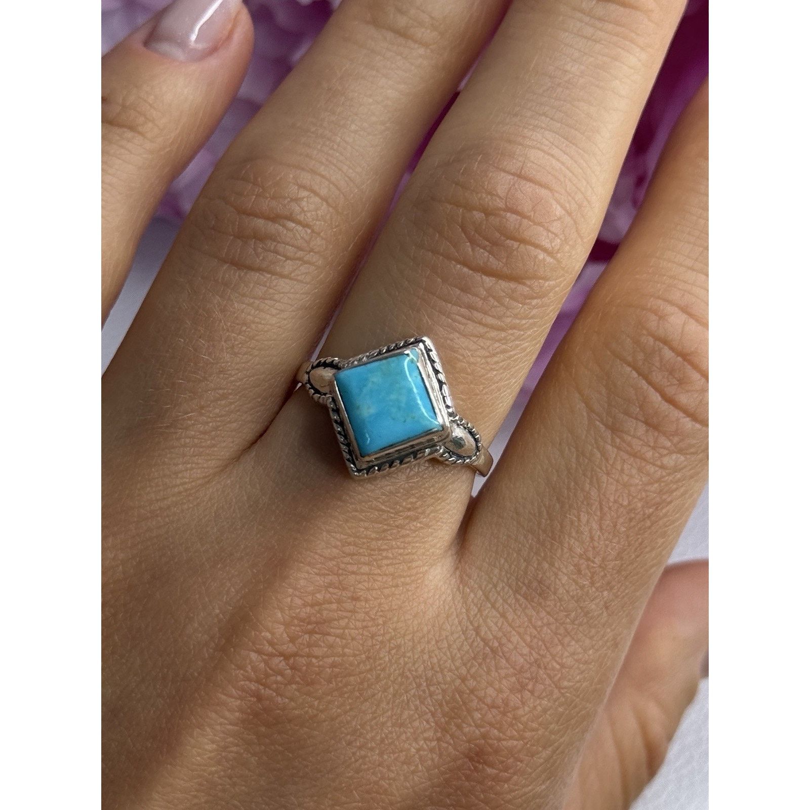 Jewelry 925 Sterling Silver Turquoise Ring Size 8.8, Women's