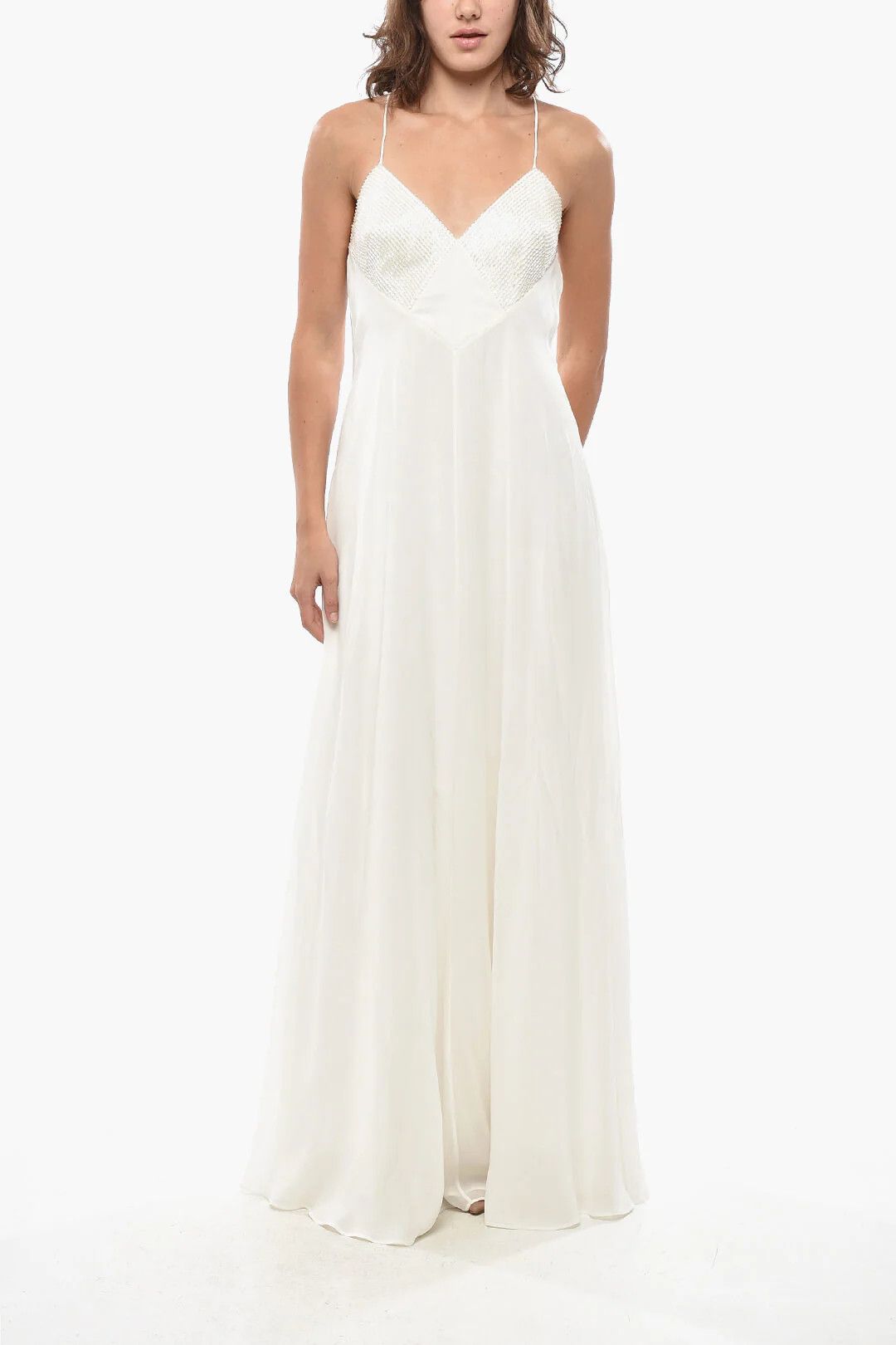 Max Mara og1mm0426 Silk Maxi Dress in White Size M / US 6-8 / IT 42-44 - 1 Thumbnail