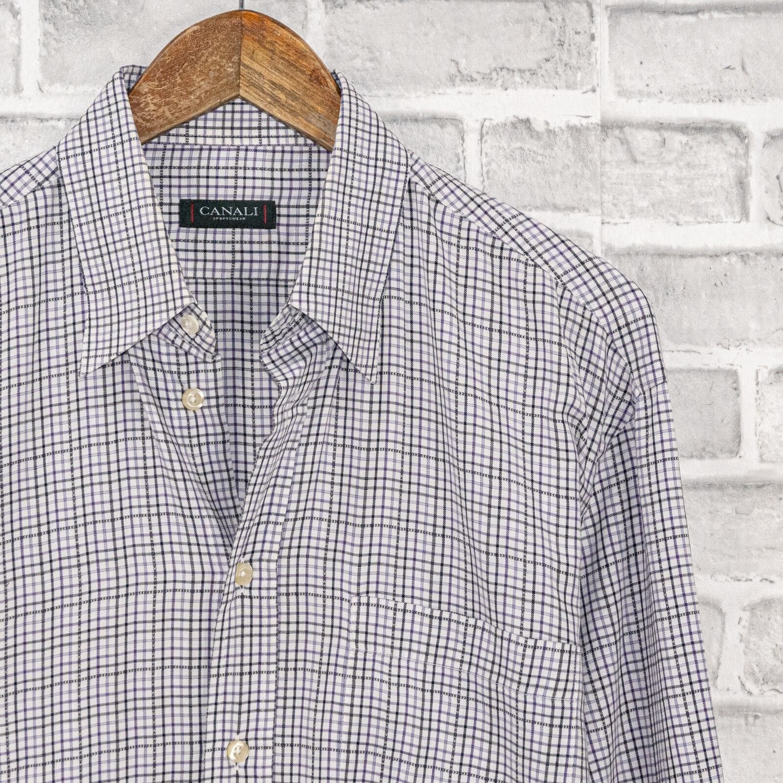 Canali CANALI Sportwear Button up Shirt Purple Black Grid check Size US L / EU 52-54 / 3 - 1 Thumbnail