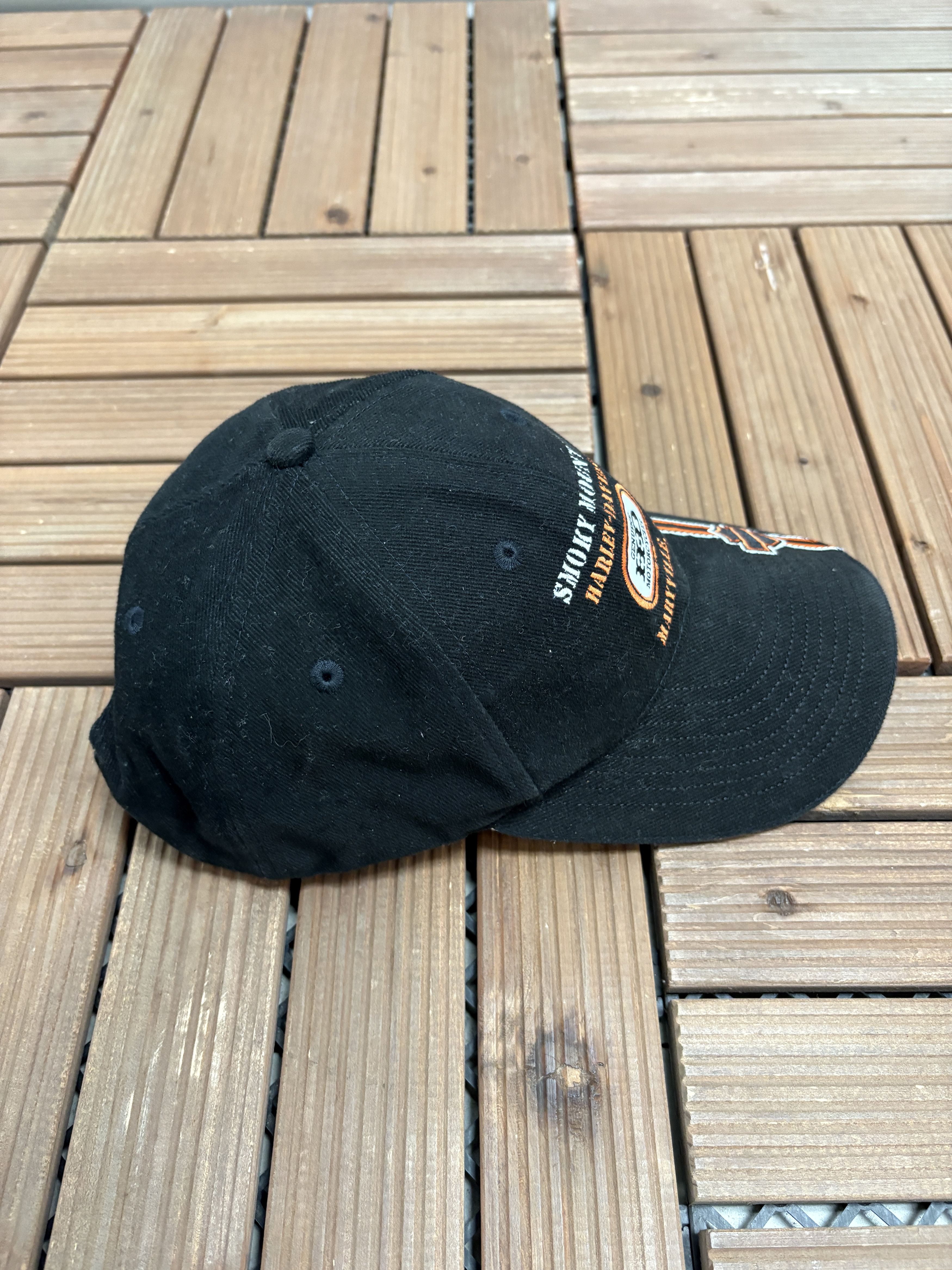 Vintage Smoky Mountains Harley Davidson Vintage Strap Black Hat Cap Size ONE SIZE - 4 Thumbnail