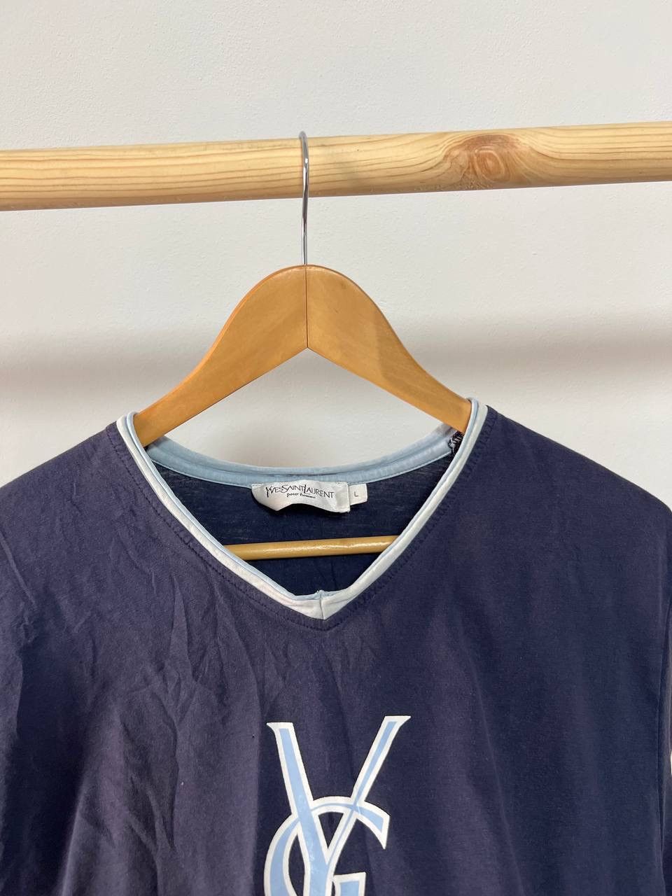 Vintage × Yves Saint Laurent Yves Saint Laurent V neck tee t-shirt vintage big logo ysl L Size US L / EU 52-54 / 3 - 8 Thumbnail