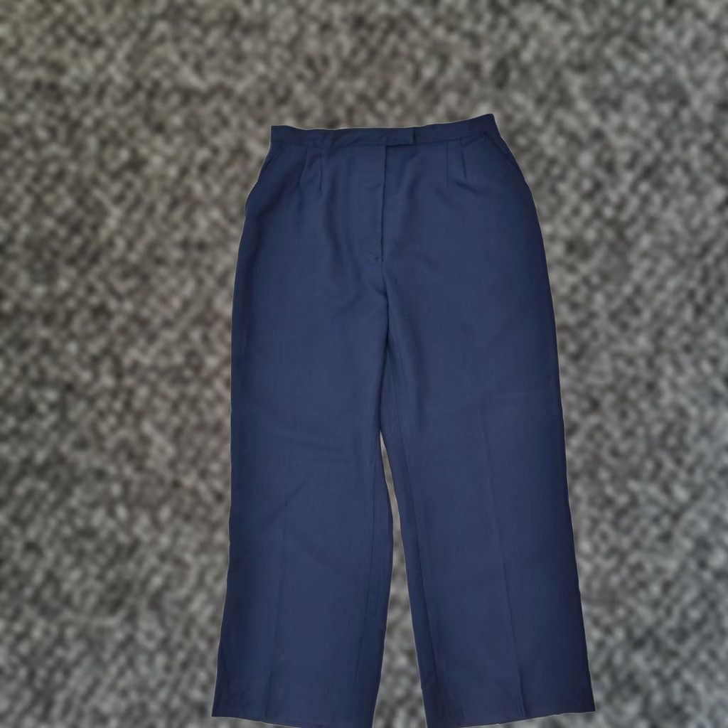 Vintage VINTAGE Womens High Waist Casual Trousers UK 16 Large W28 L30 Navy Blue Size 38" / US 16 / IT 52 - 1 Thumbnail