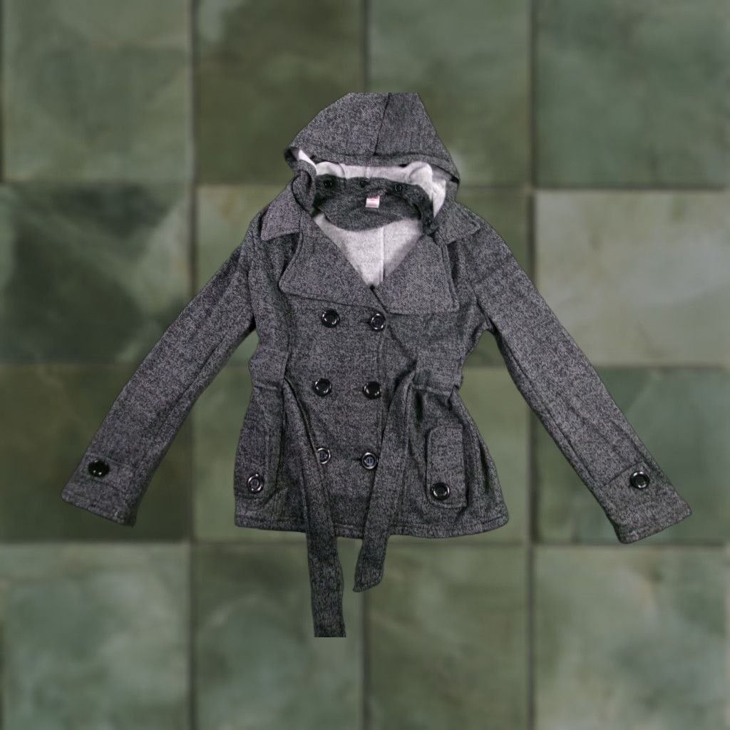 Vintage Bongo Pea Coat Women Small Gray Double Breasted Removable Hood Classic 90s Prep Size S / US 4 / IT 40 - 1 Thumbnail
