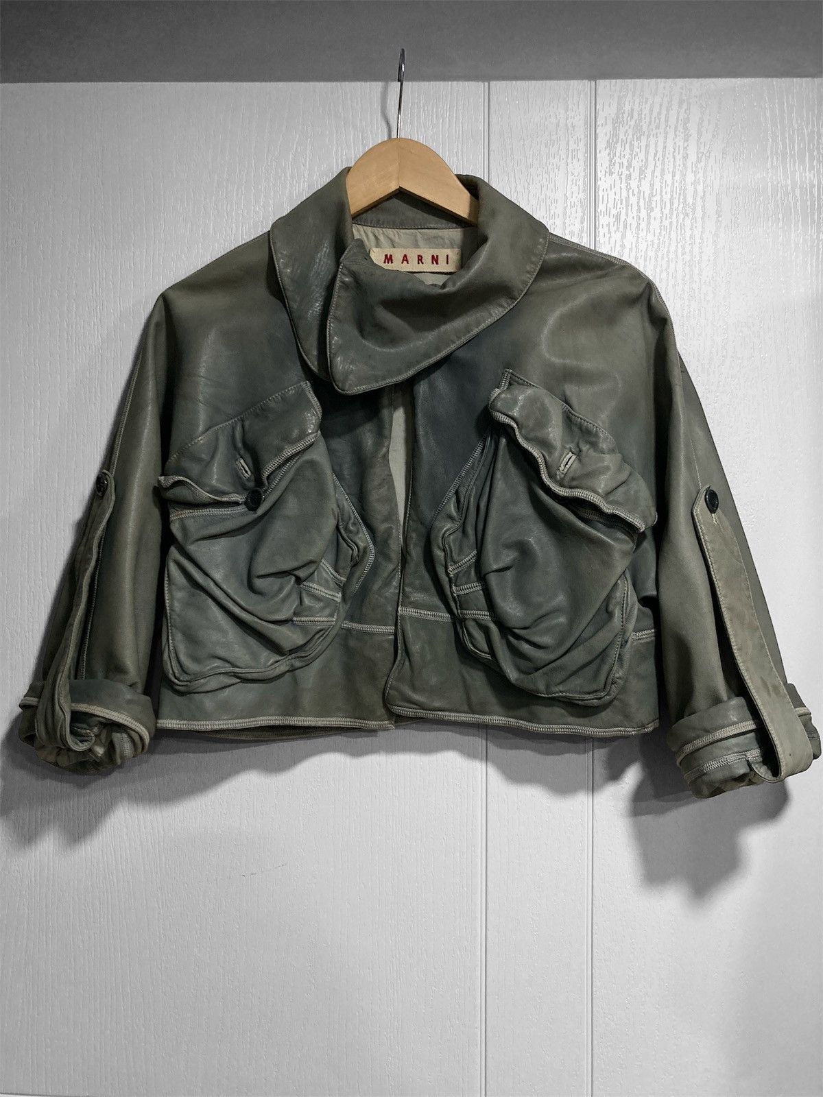 Marni 2000s Marni Gasmask Cropped Leather Jacket Size US S / EU 44-46 / 1 - 2 Thumbnail