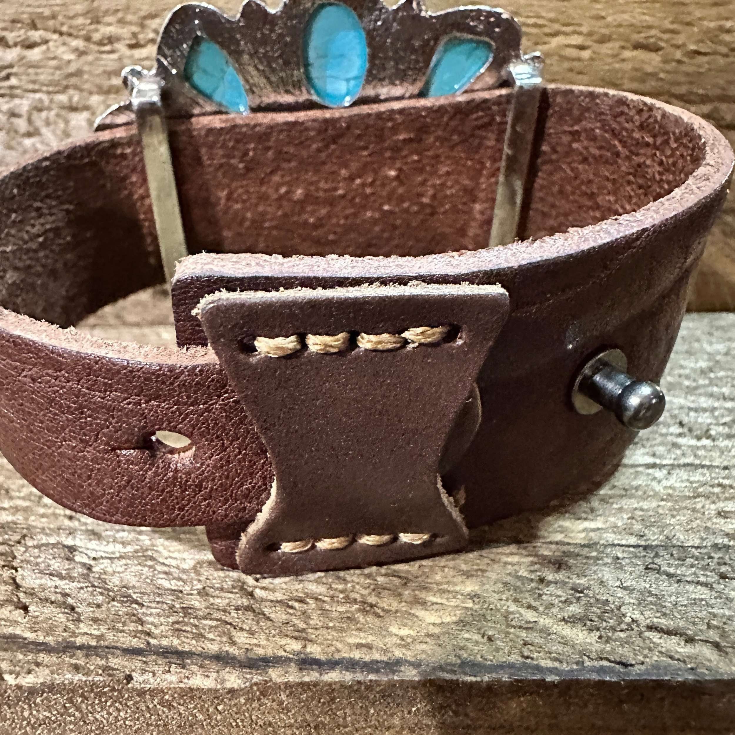 Other Brown Leather Bracelet with Large Blue Turquoise Blossom Des Size ONE SIZE - 7 Thumbnail