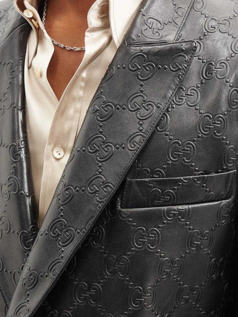 Gucci oc11z1025 GG Embossed Leather Suit Blazer in Black Size US XL / EU 56 / 4 - 3 Thumbnail
