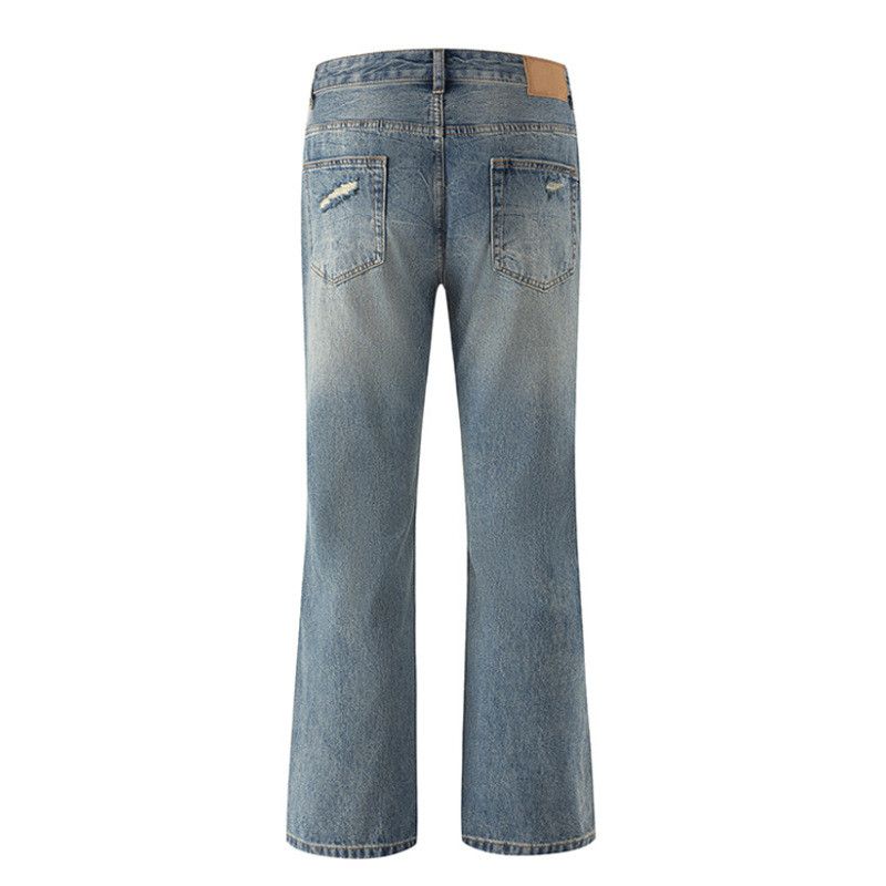 Jean Men's retro casual distressed straight jeans Size US 32 / EU 48 - 2 Thumbnail