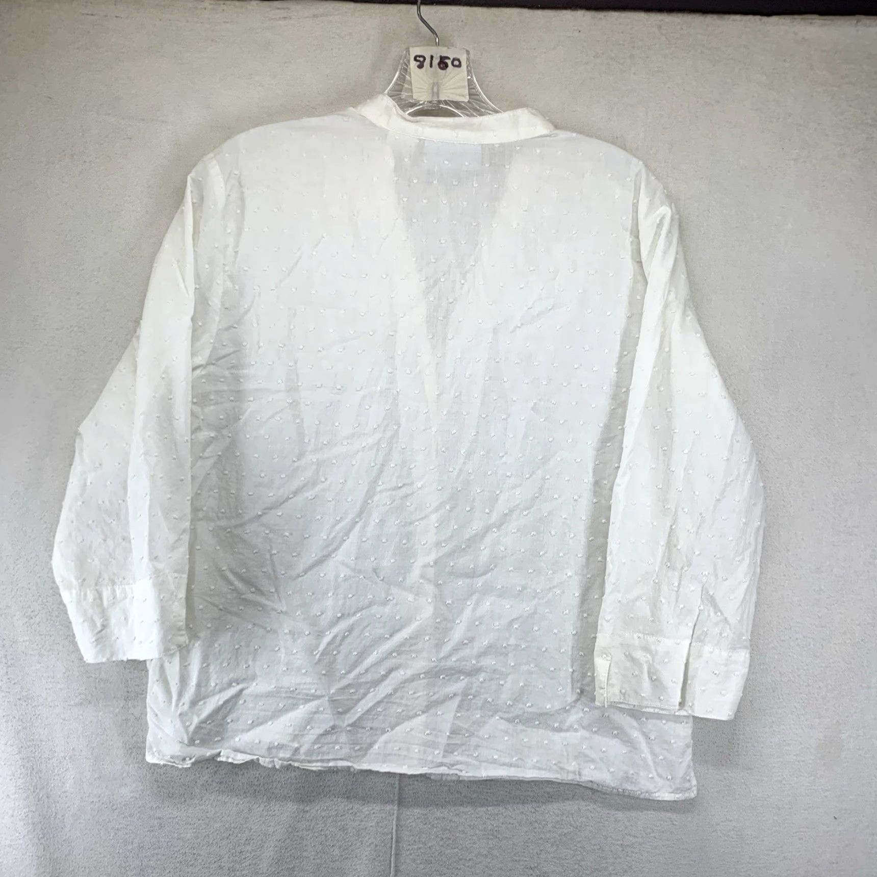 Eileen Fisher Eileen Fisher Women 10P White Textured Cotton V-Neck Sheer Bohemian Long Sleeve Button Top Size L / US 10 / IT 46 - 2 Thumbnail