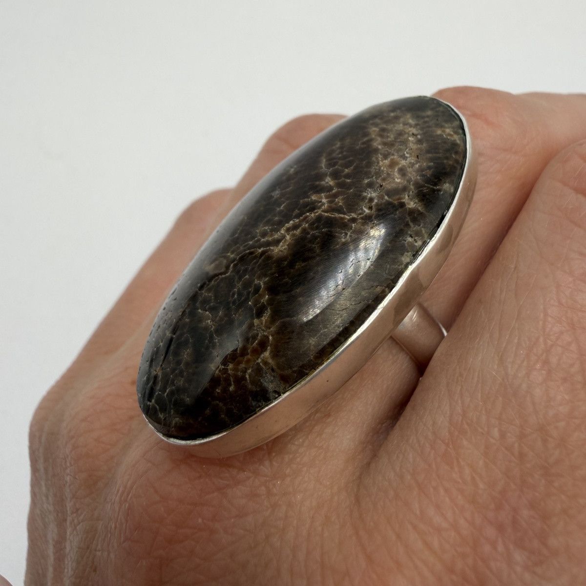 Sterling Silver Vintage Sterling Silver 925 Natural Fossil Coral Ring S 8 Size ONE SIZE - 4 Thumbnail