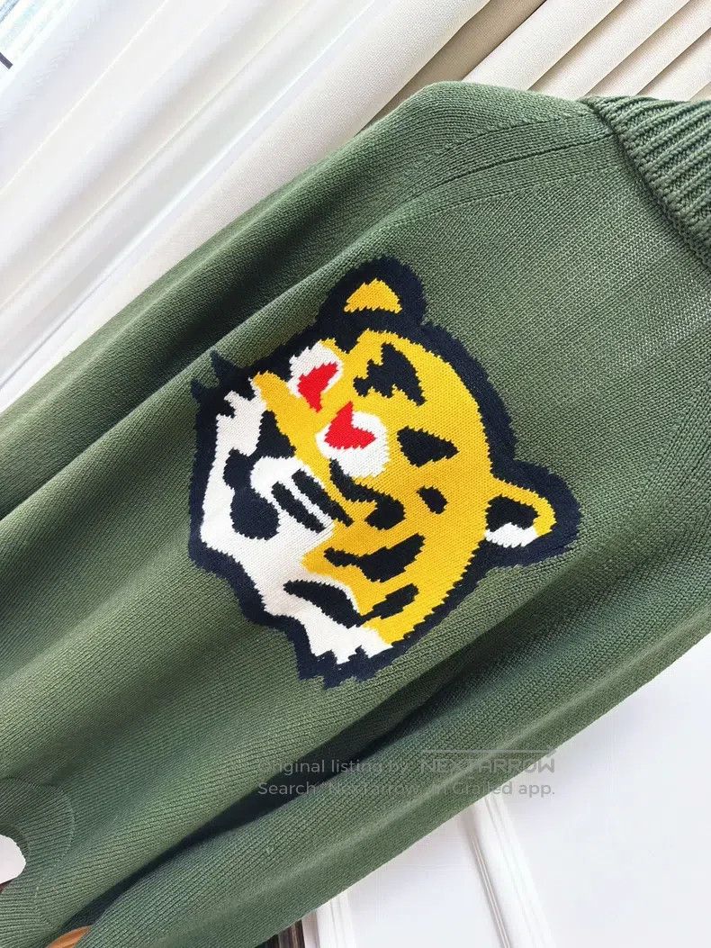Louis Vuitton Louis Vuitton Nigo Tiger Head Retro Green Knit Cardigan sw Size US XL / EU 56 / 4 - 4 Thumbnail