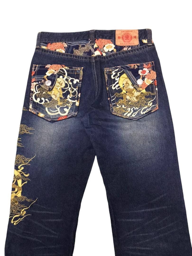 Japanese Brand Crazy🔥🔥 Japanese Motive Sukajan Gold Evil Embroidery Jeans Size US 32 / EU 48 - 14 Thumbnail