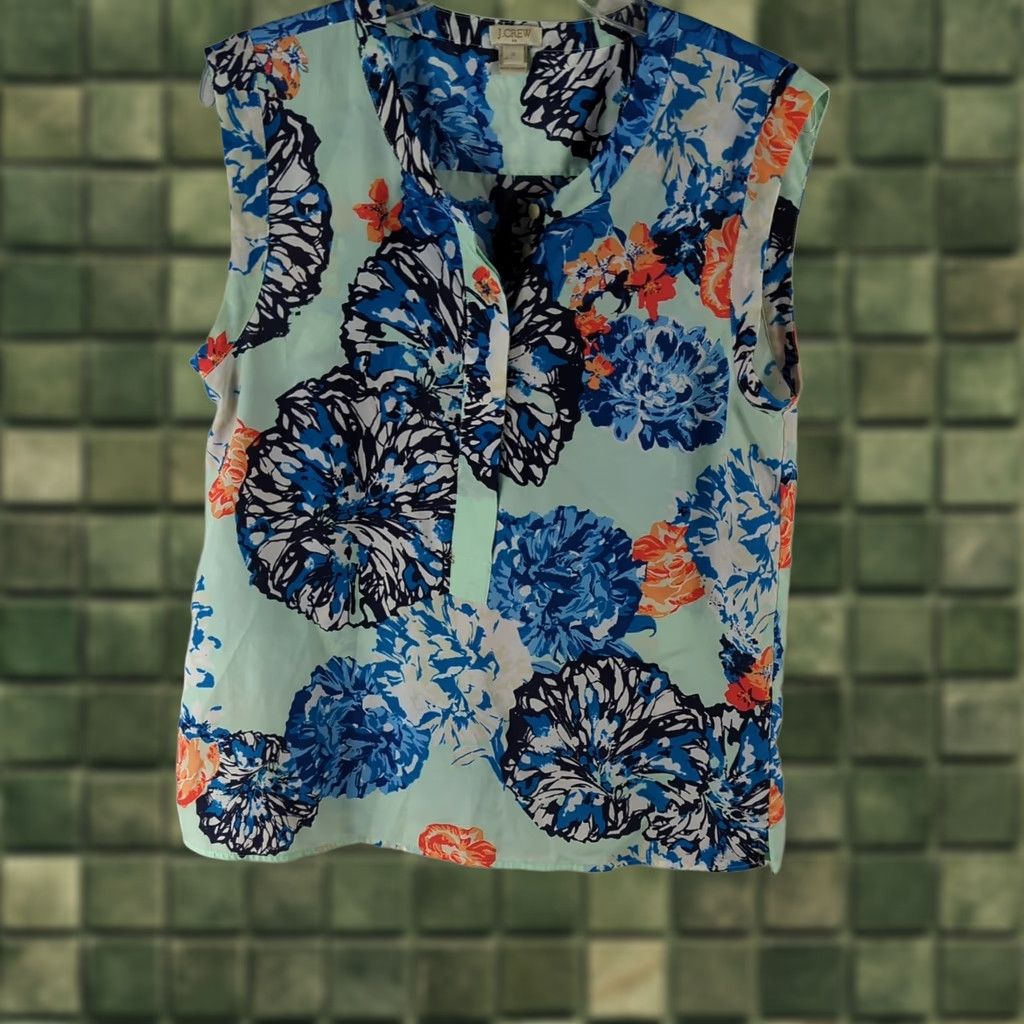J.Crew J.Crew Womens Blouse Sleeveless Top Floral Print Size 10 Multicolor Round Neck buttons Womens Size L / US 10 / IT 46 - 1 Thumbnail