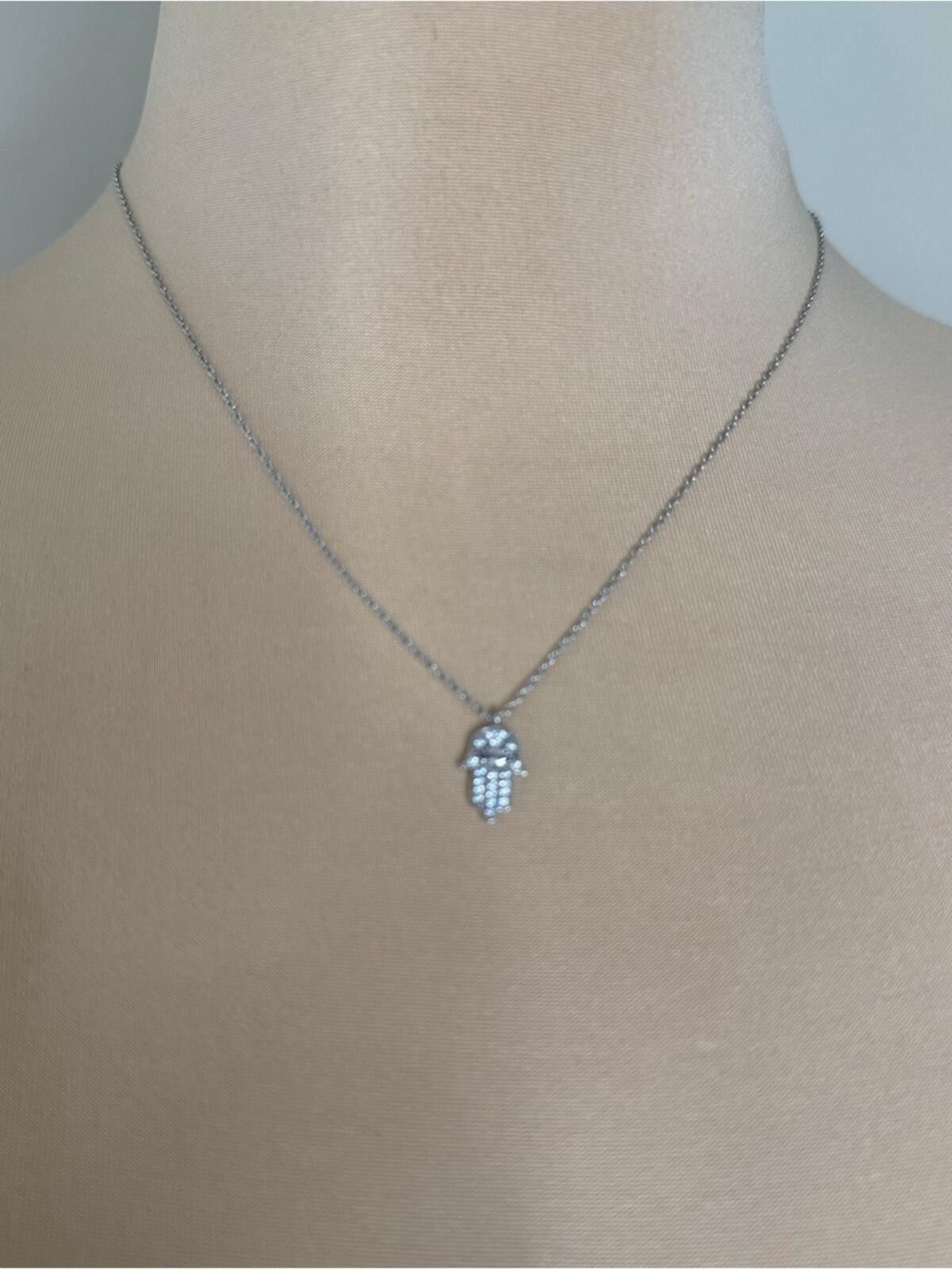 Other Rhinestone hand charm necklace silver tone lobster clasp Size ONE SIZE - 4 Thumbnail