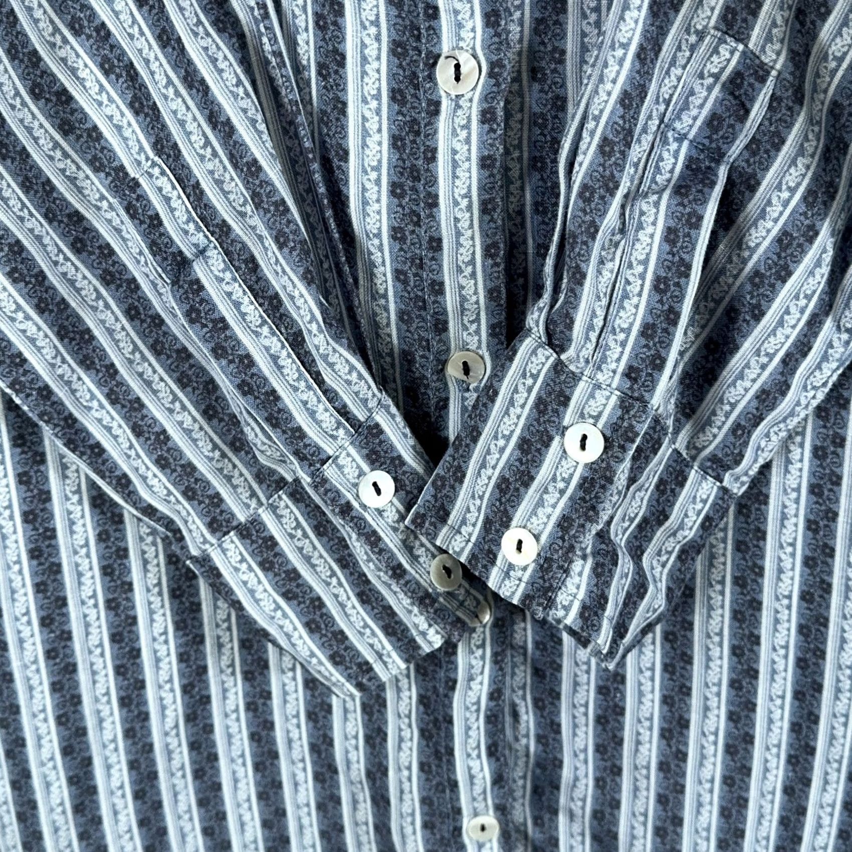 Vintage Roller Rabbit Linen Dress Womens Large Blue Stripe Button up Boho Tunic Shirt Size L / US 10 / IT 46 - 6 Thumbnail