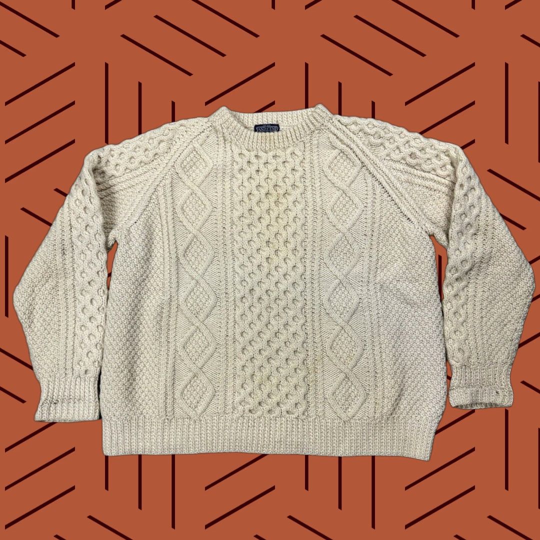 Lands' End VINTAGE Lands' End Irish Fisherman Sweater Mens Medium Heavy Wool Cable Knit Ivory All Seasons Size US M / EU 48-50 / 2 - 1 Thumbnail