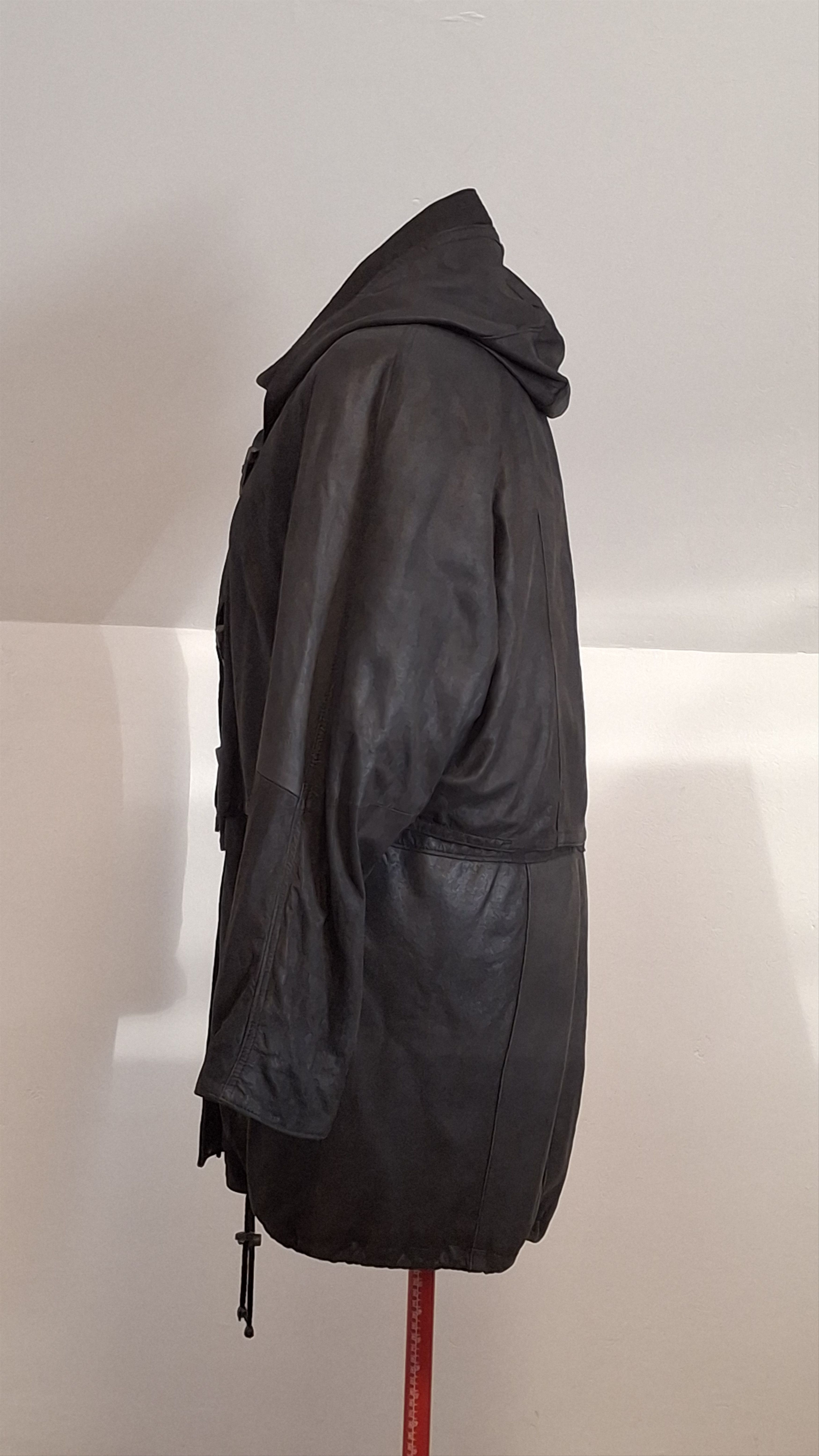 Vintage Vintage 80s Oversized Hooded Leather Parka Graphite/Green Size M / US 6-8 / IT 42-44 - 2 Thumbnail