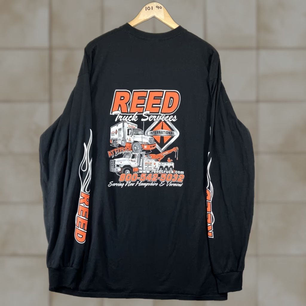 Port & Company VINTAGE Port & Company T-Shirt 2XLT Black Crew Neck Long Sleeve Graphic Print Biker Flame Logo Reed Trucking USA 2000s Men Mens Size US XXL / EU 58 / 5 - 1 Thumbnail