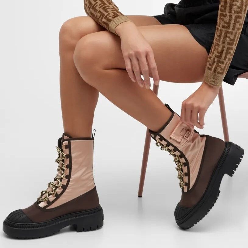 Fendi Domino Pink Nylon Biker Boots with Baguette Pocket $1450 Size US 9.5 / IT 39.5 - 2 Thumbnail