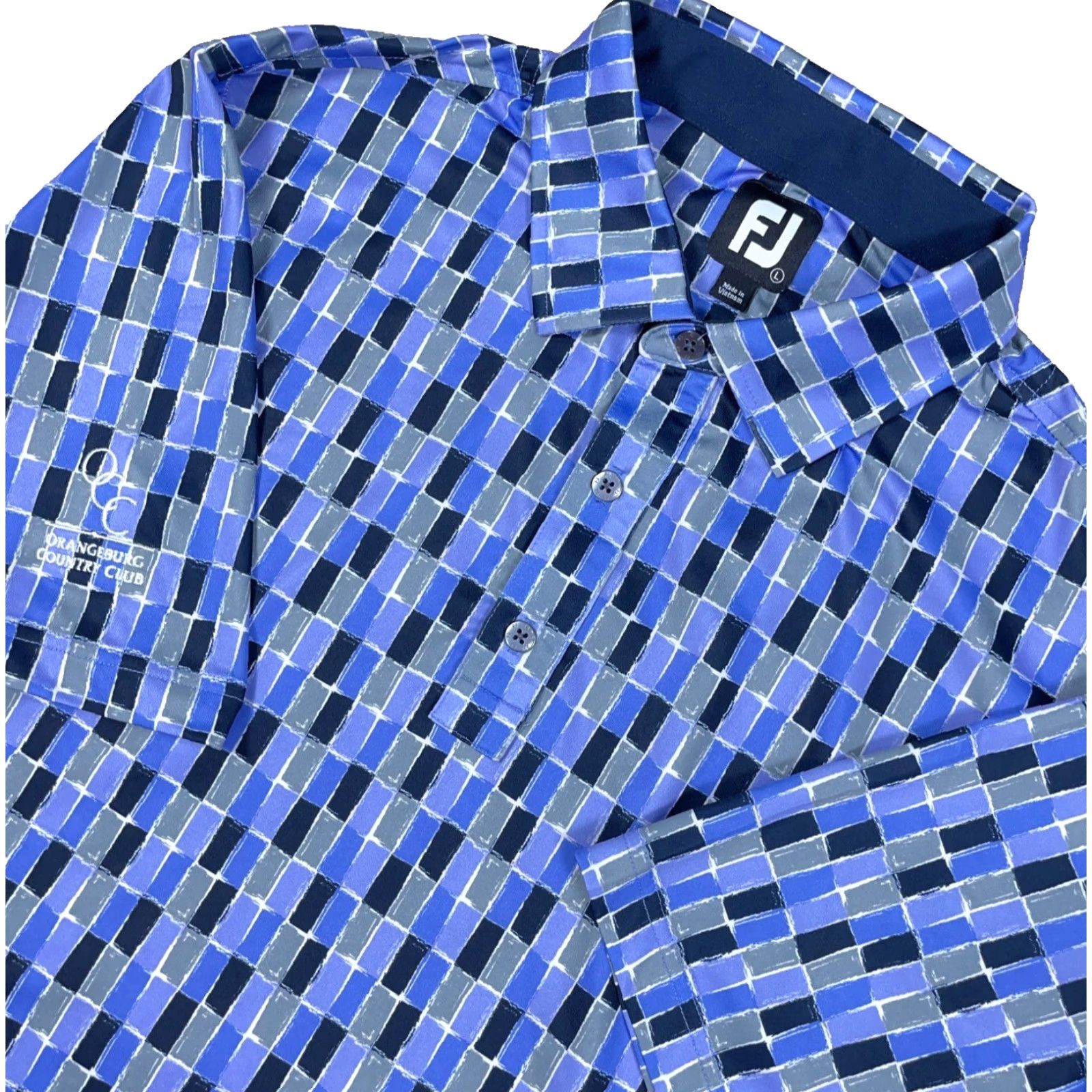 Footjoy FootJoy Polo Shirt Men Large Purple Geometric Orangeburg Country Club Golf Adult Size US L / EU 52-54 / 3 - 2 Thumbnail