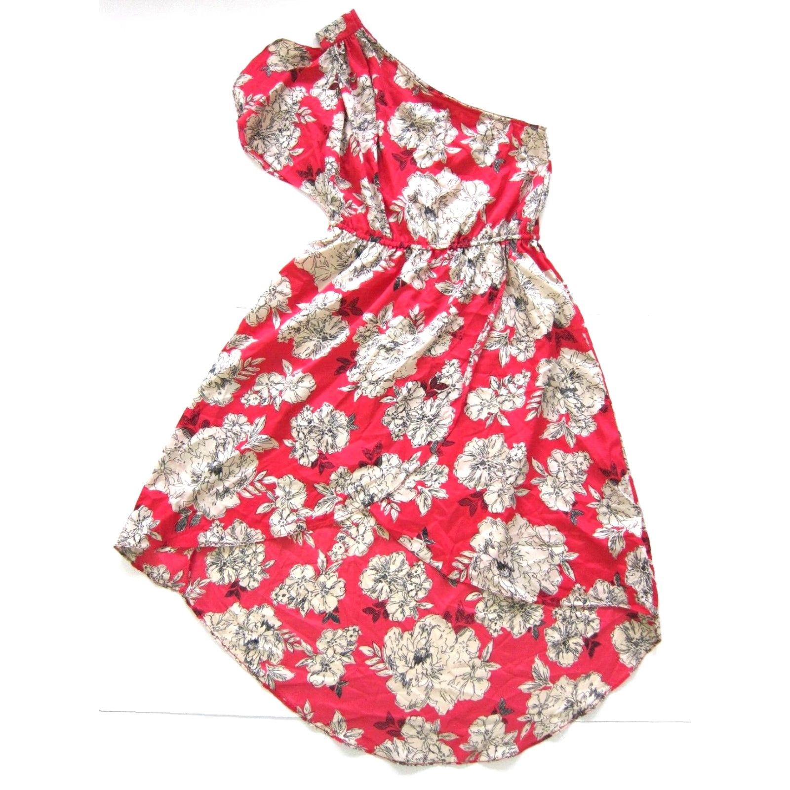 Pinko Angie Pink Ivory Black Floral One Shoulder Empire Waist Sun Dress Women Medium Size M / US 6-8 / IT 42-44 - 2 Thumbnail