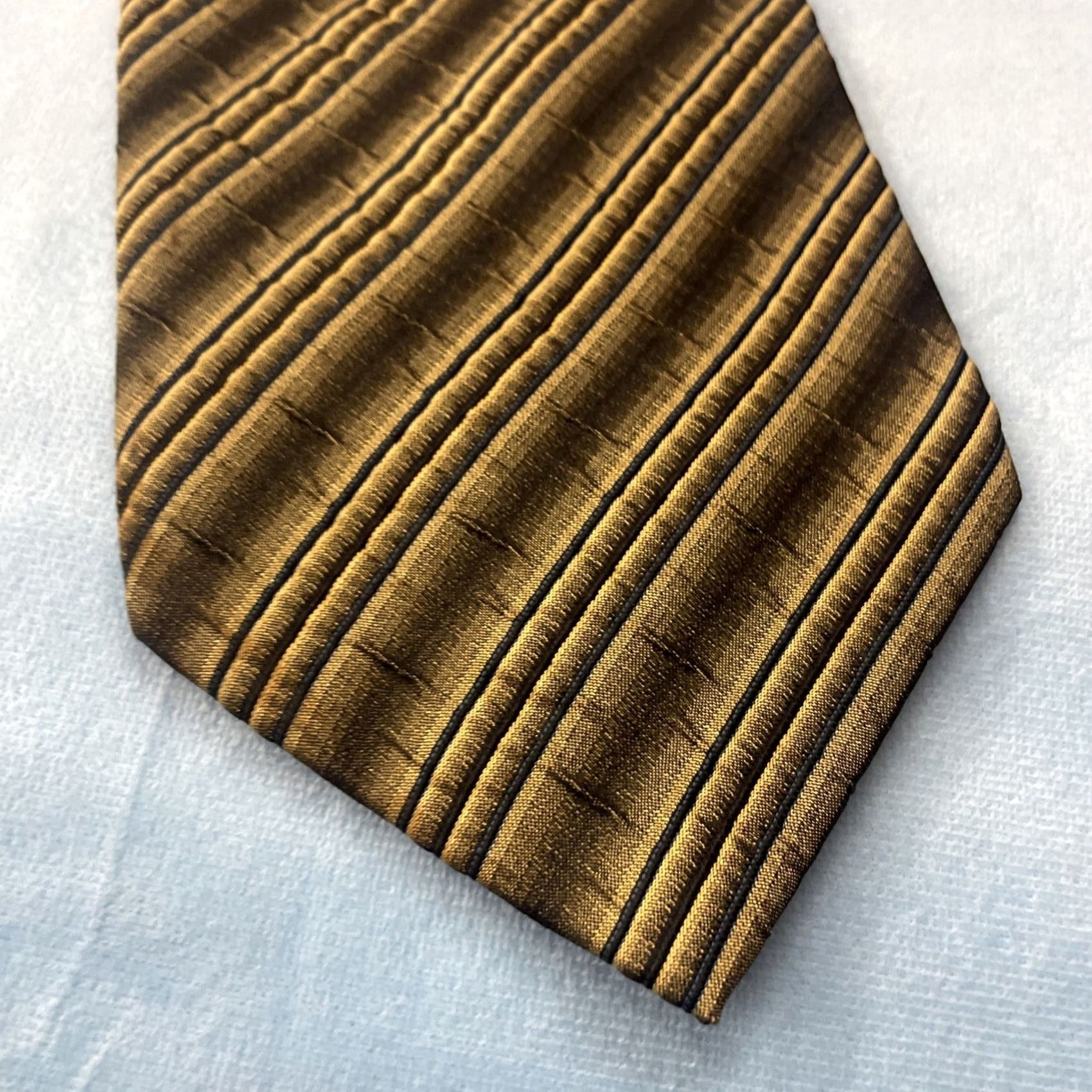 Martine Ali VINTAGE Martinelli Silk Pleated Repp Tie Yellow Gold Gray Striped 3.5" 58" Mens Tie Size ONE SIZE - 5 Thumbnail