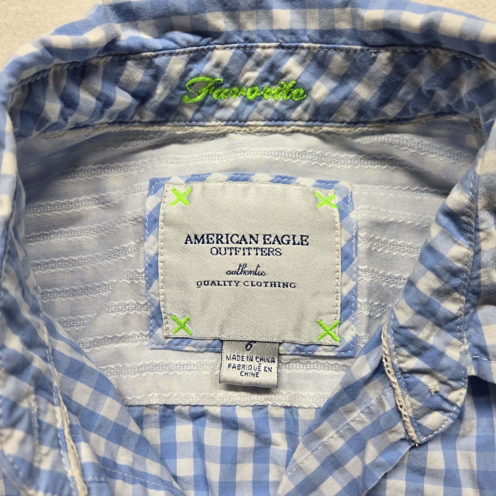 American Eagle Outfitters AMERICAN EAGLE Top Blue White Checkerd Button Up Lightweight Work Wear Women's 6 Size M / US 6-8 / IT 42-44 - 2 Thumbnail