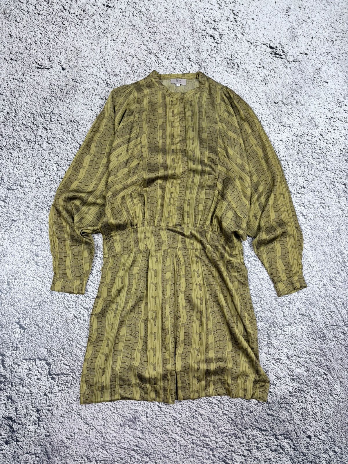 Japanese Brand Noa Noa Boho Geometric Olive Green Dolman Sleeve Dress S Size S / US 4 / IT 40 - 2 Thumbnail