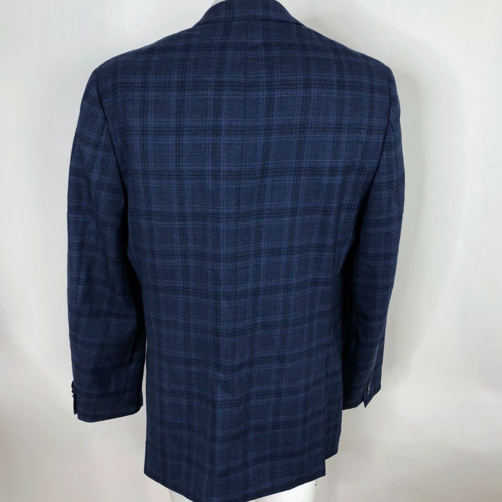 Calvin Klein Calvin Klein Men's Wool Plaid Button Suit Jacket Blue Notch Lapel 2-Button Single-Breasted 40 Regular Size 40R - 4 Thumbnail