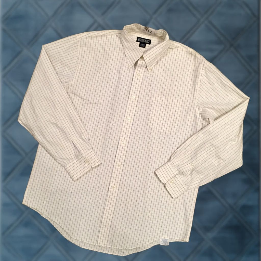 Lands' End Lands' End Shirt Mens XL Beige Blue Plaid Long Sleeve Button-Down Collar Shirt Mens Button-Up Front-Button Size US XL / EU 56 / 4 - 1 Thumbnail